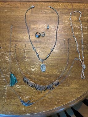 Bohemian Multi-Piece Necklace Set in Teal and Silver - Unbranded